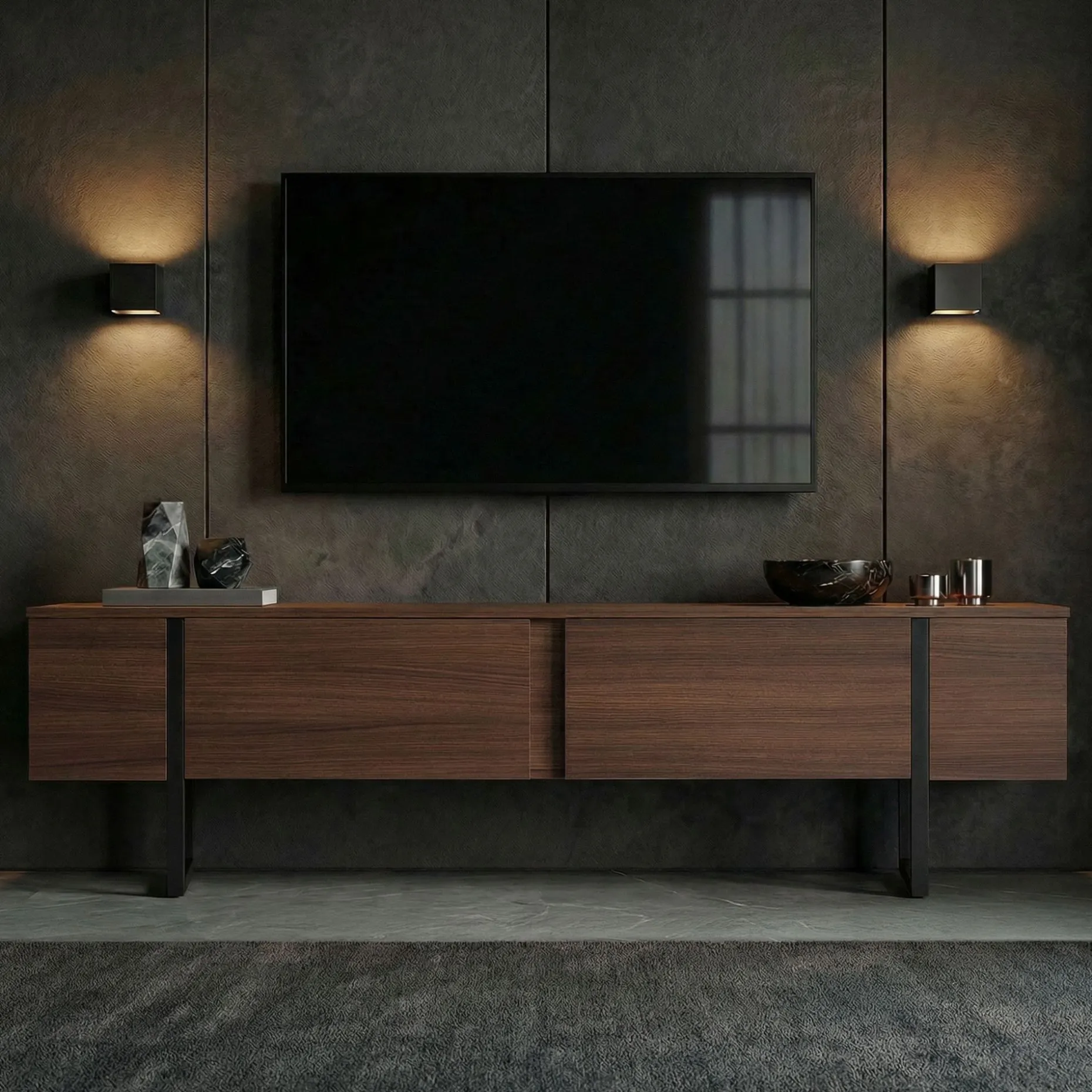TV-Ständer Onera - 100% MELAMINE - Walnuss - 50 x 30 x 180 cm