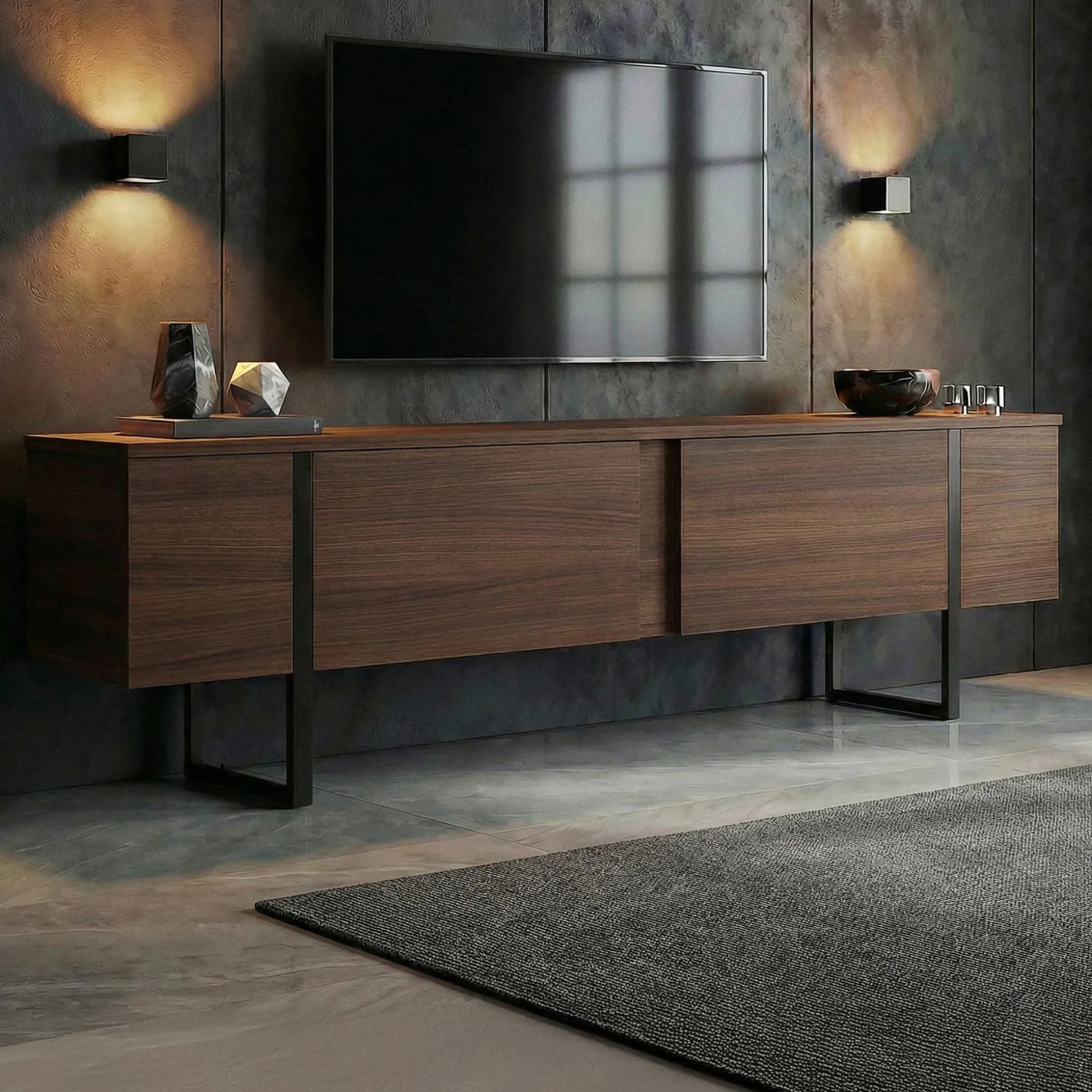 TV-Ständer Onera - 100% MELAMINE - Walnuss - 50 x 30 x 180 cm