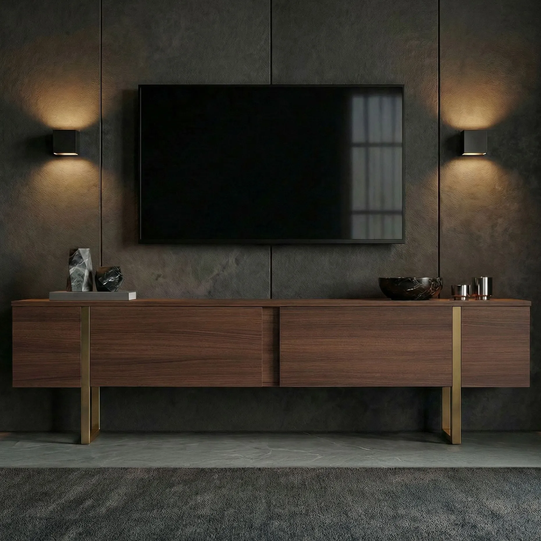TV-Ständer Onera - 100% MELAMINE - Walnuss - 50 x 30 x 180 cm