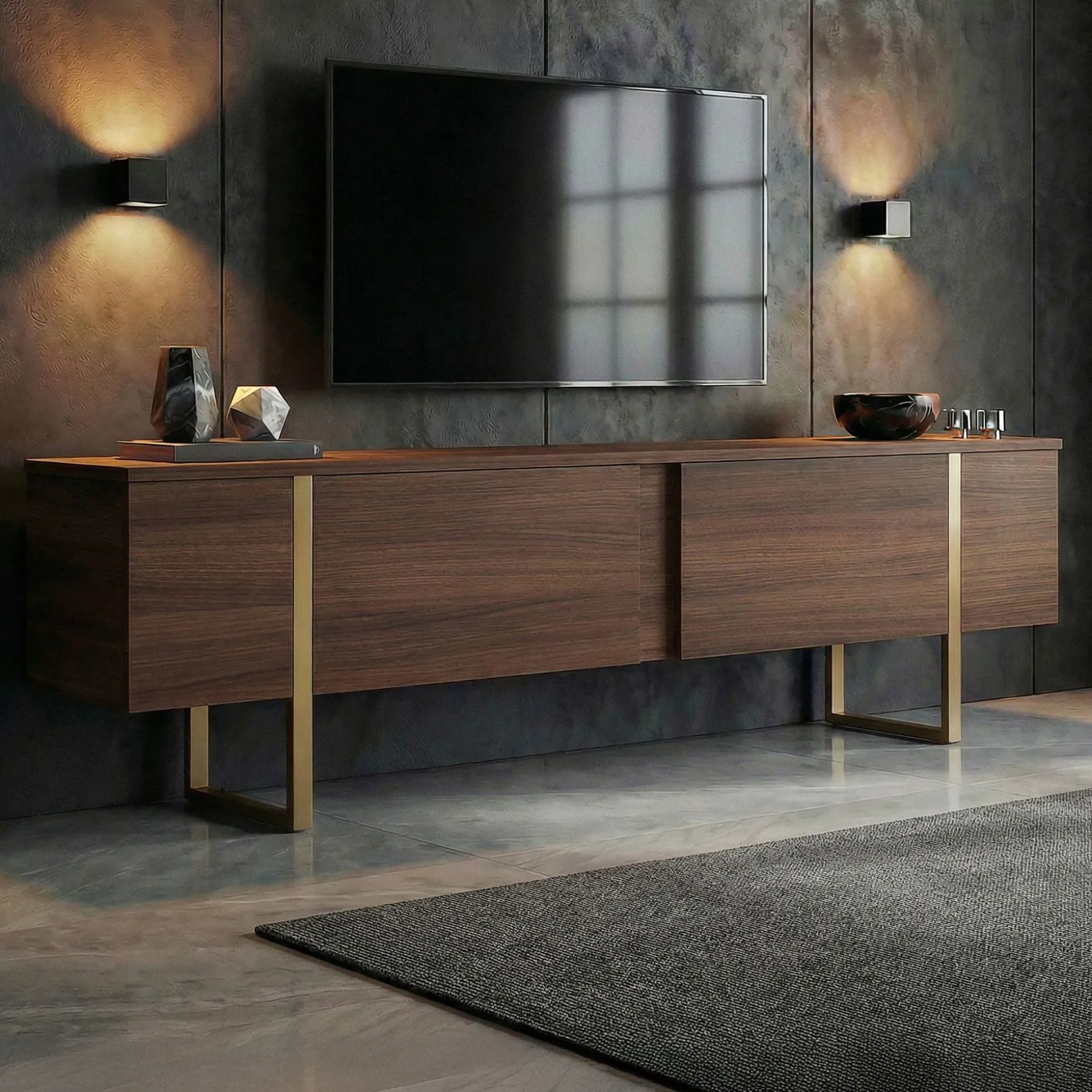 TV-Ständer Onera - 100% MELAMINE - Walnuss - 50 x 30 x 180 cm