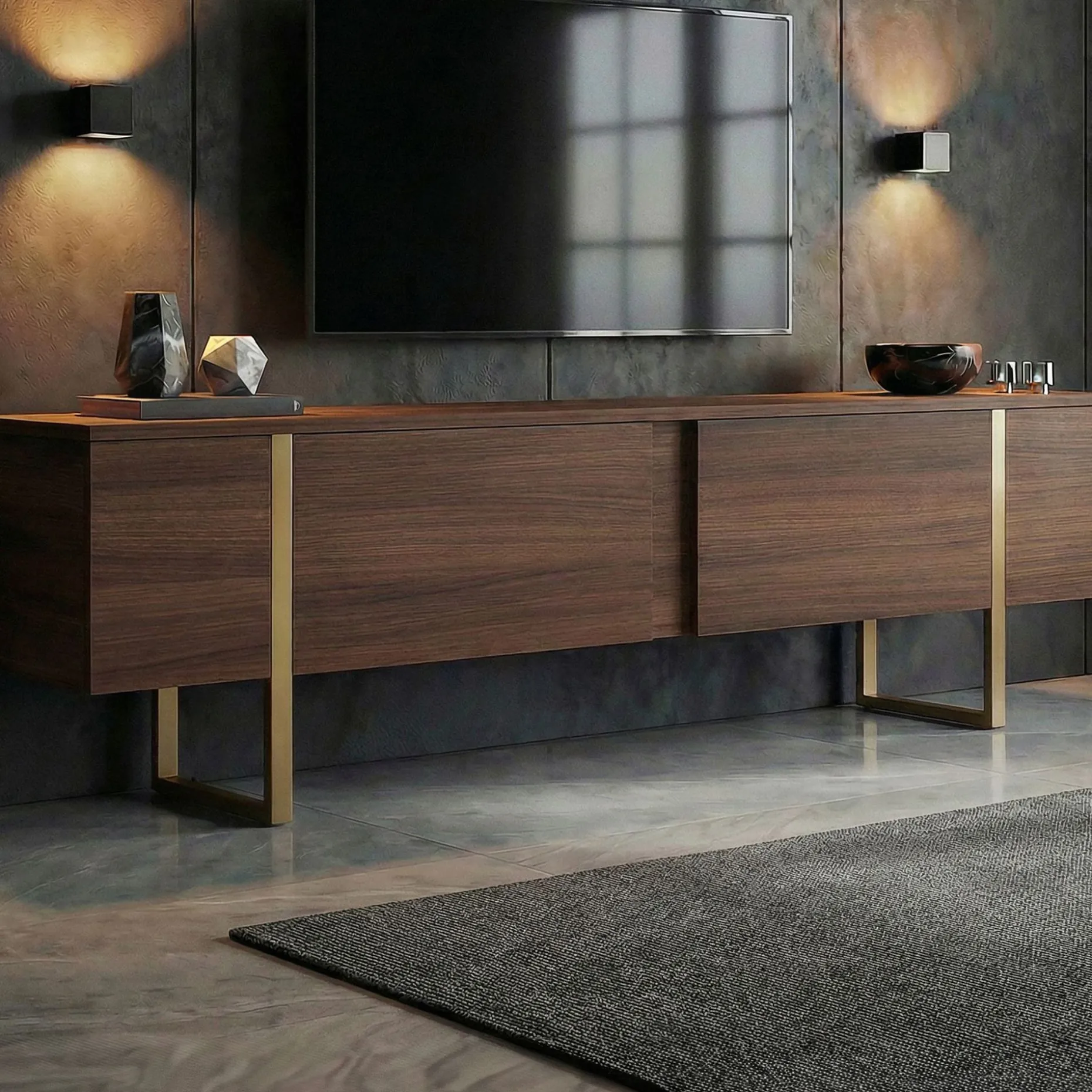 TV-Ständer Onera - 100% MELAMINE - Walnuss - 50 x 30 x 180 cm