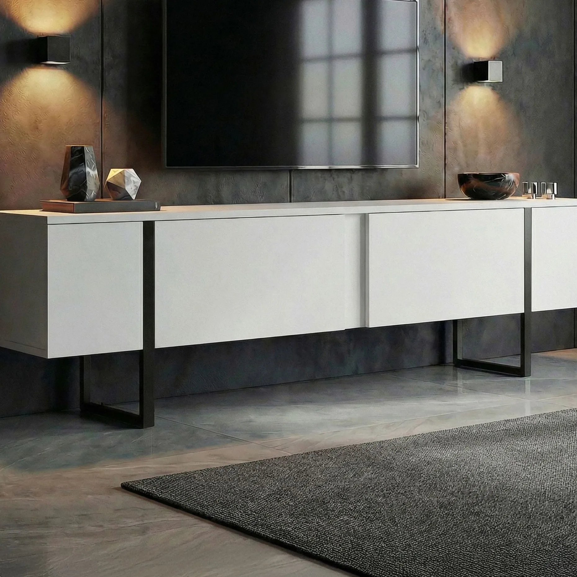 TV-Ständer Onera - 100% MELAMINE - Weiß - 45 x 30 x 180 cm