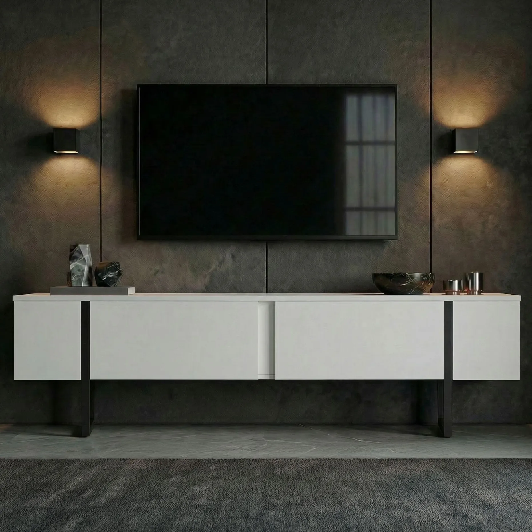 TV-Ständer Onera - 100% MELAMINE - Weiß - 45 x 30 x 180 cm