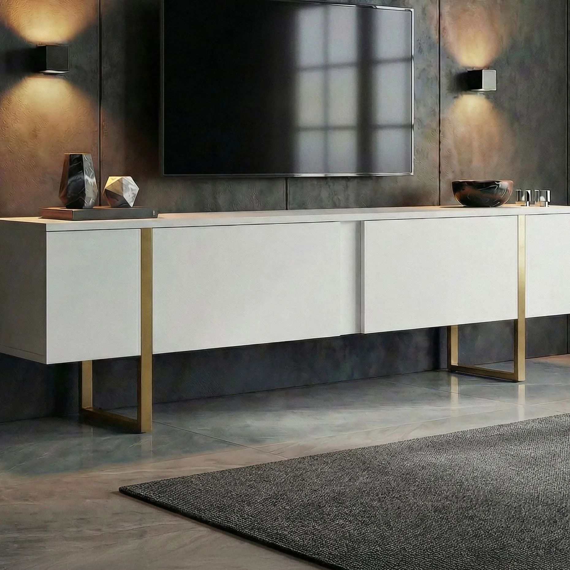 TV-Ständer Onera - 100% MELAMINE - Weiß - 50 x 30 x 180 cm
