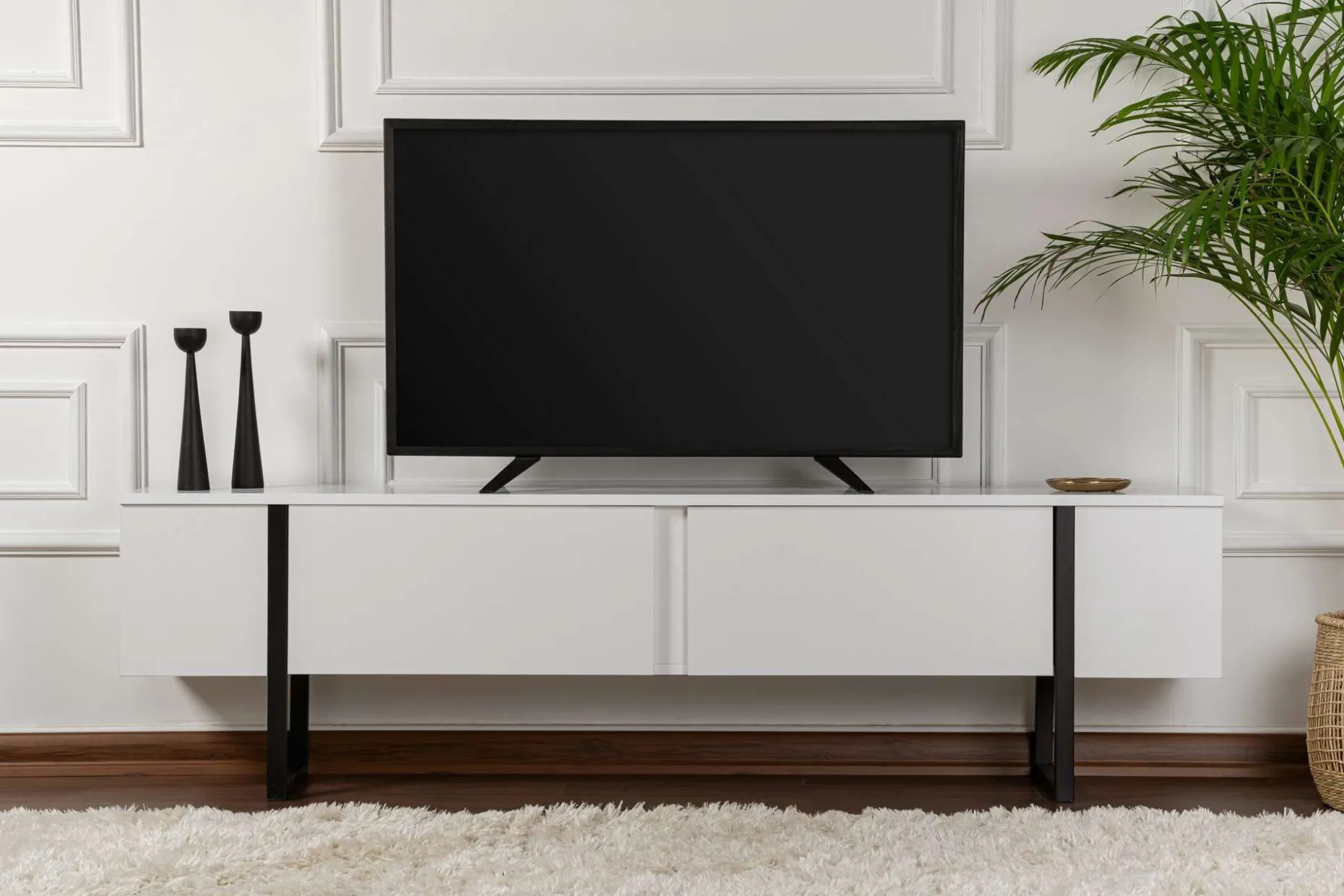 TV-Ständer Serenity - 100% MELAMINE - Weiß - 45 x 30 x 180 cm