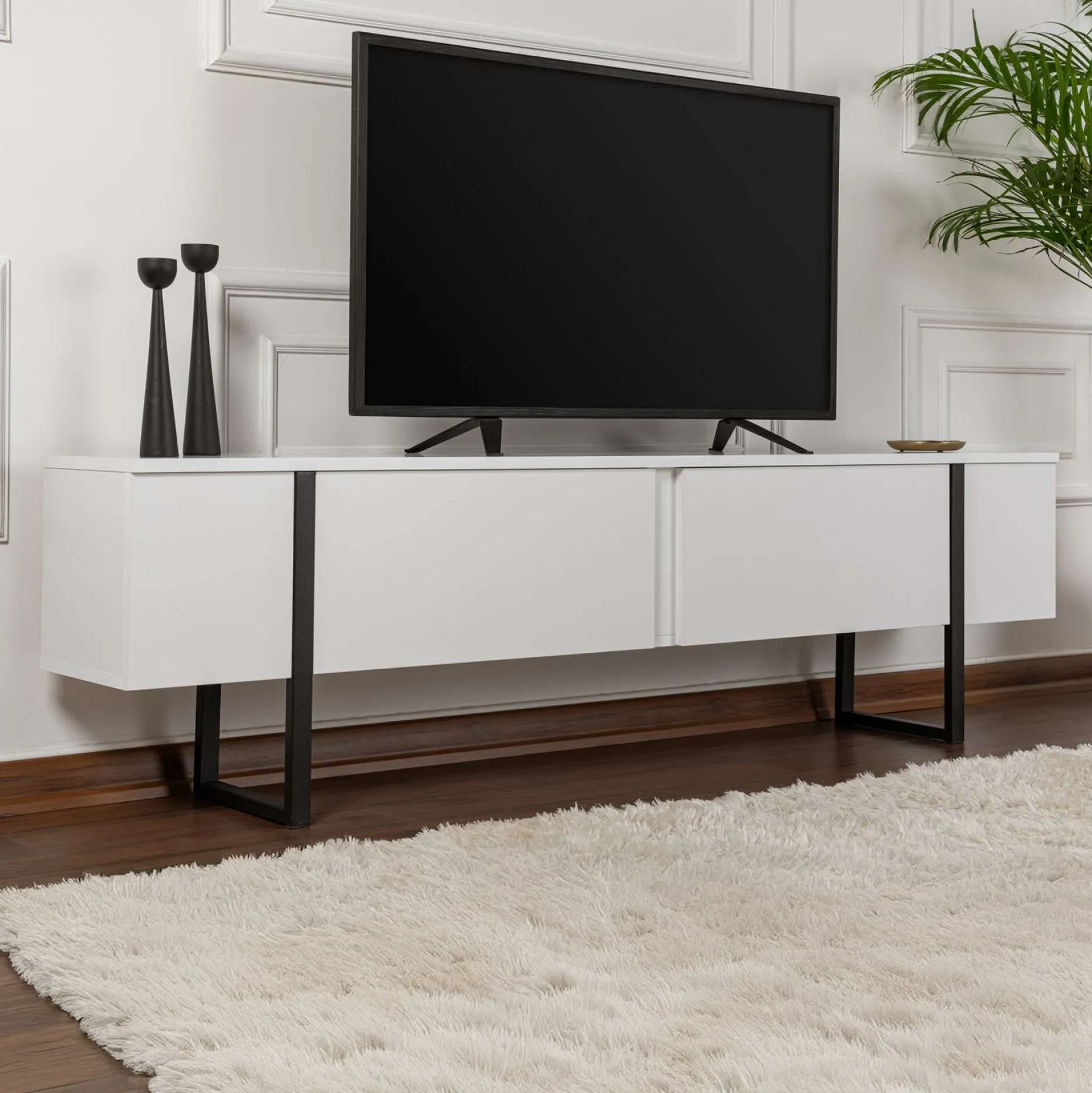 TV-Ständer Serenity - 100% MELAMINE - Weiß - 45 x 30 x 180 cm
