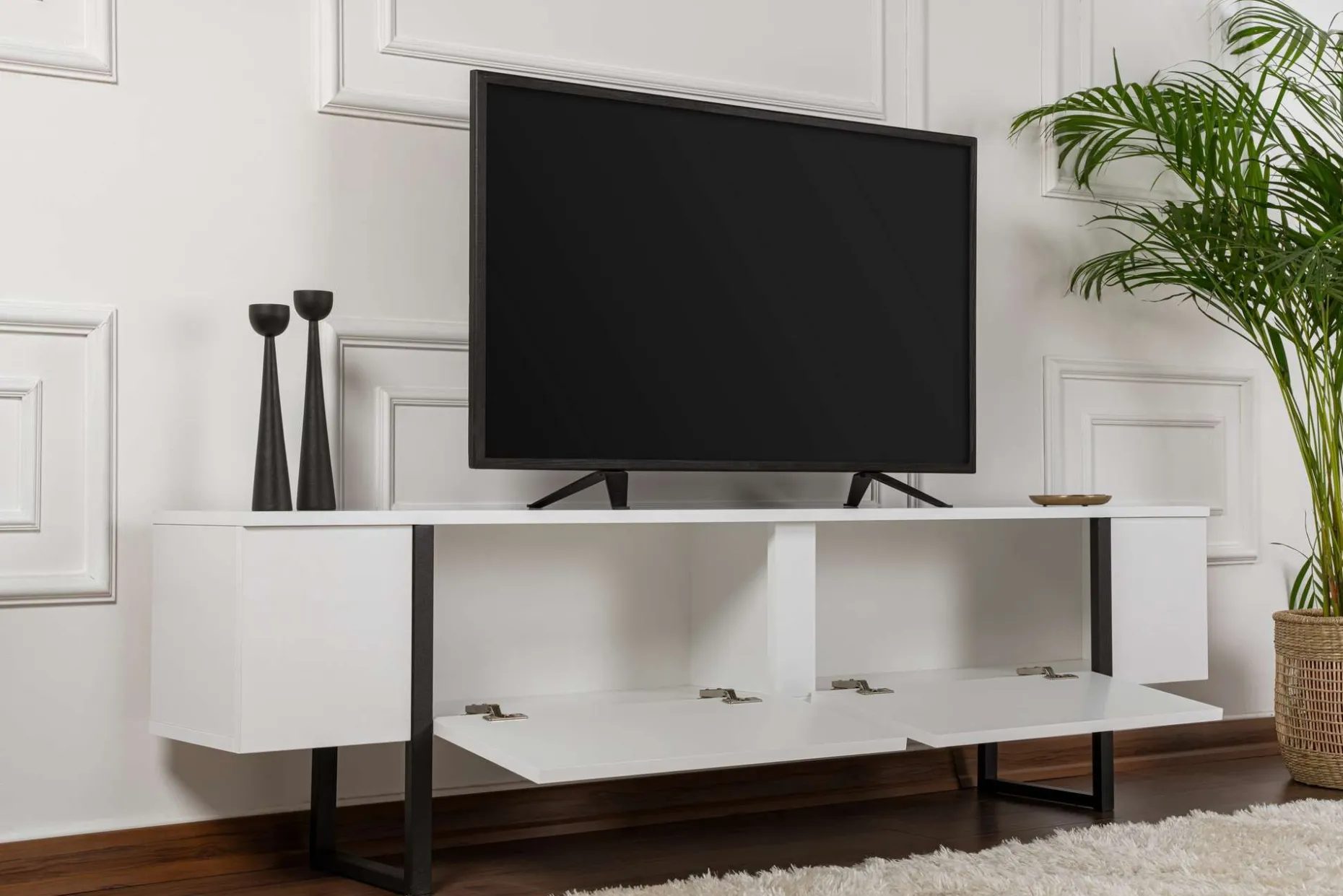 TV-Ständer Serenity - 100% MELAMINE - Weiß - 45 x 30 x 180 cm