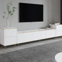 TV-Wandmöbel Imaj - 100% MELAMINE - Weißer Marmor - 180 x 60 x 35 cm