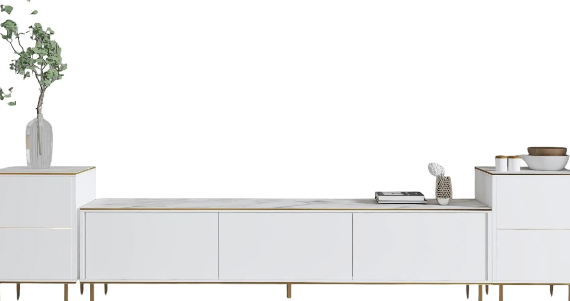 TV-Wandmöbel Imaj - 100% MELAMINE - Weißer Marmor - 180 x 60 x 35 cm