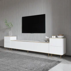TV-Wandmöbel Imaj - 100% MELAMINE - Weißer Marmor - 180 x 60 x 35 cm