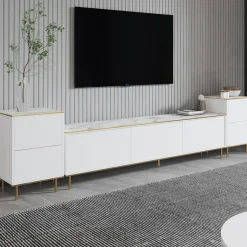 TV-Wandmöbel Imaj - 100% MELAMINE - Weißer Marmor - 180 x 60 x 35 cm