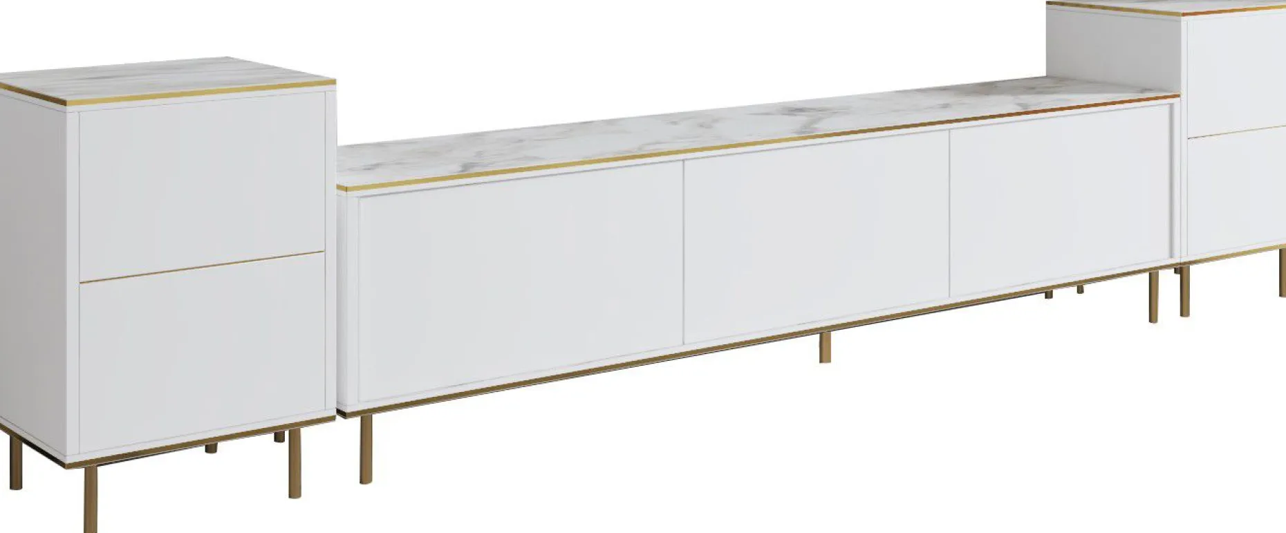TV-Wandmöbel Imaj - 100% MELAMINE - Weißer Marmor - 180 x 60 x 35 cm