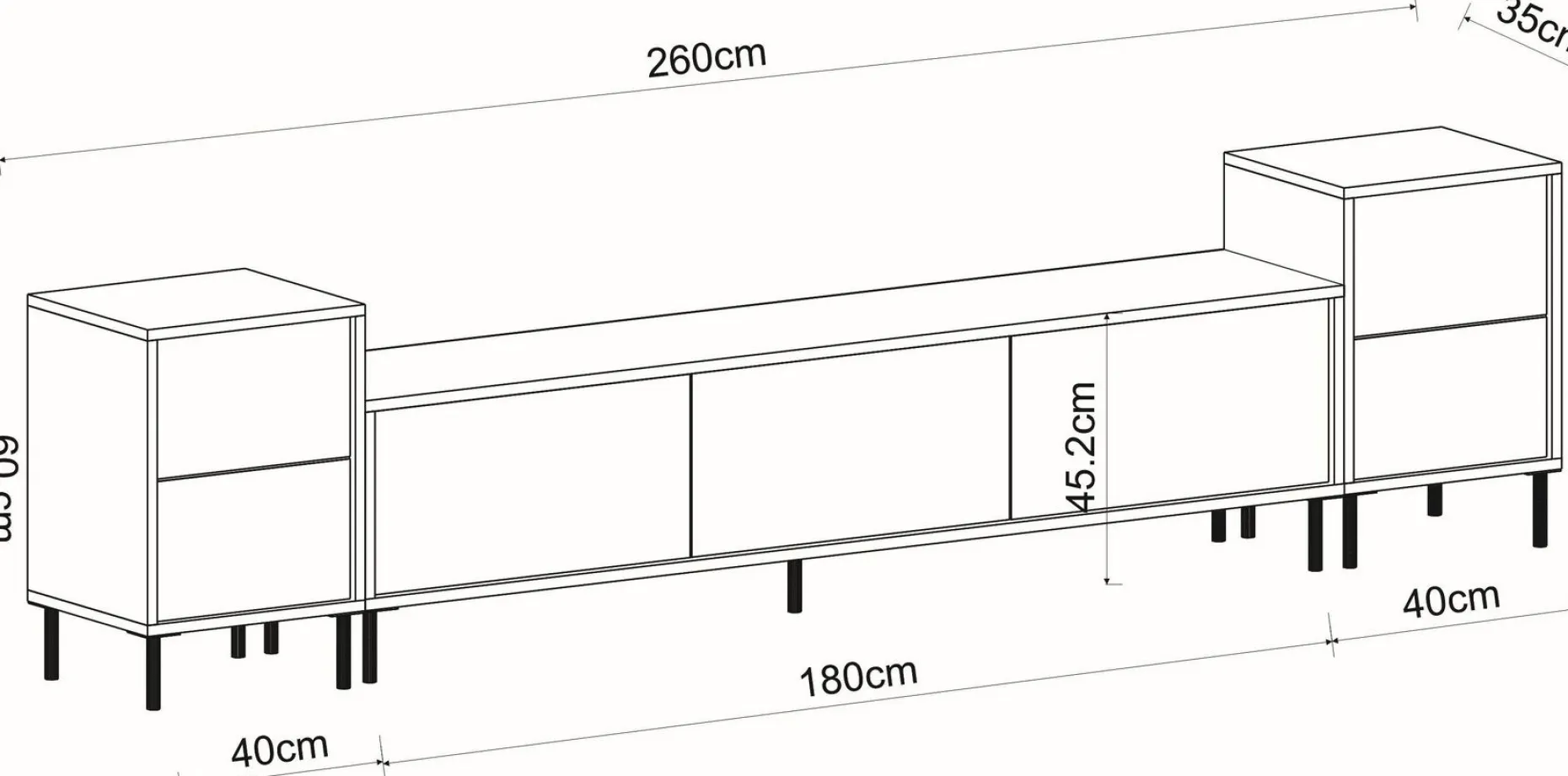 TV-Wandmöbel Imaj - 100% MELAMINE - Weißer Marmor - 180 x 60 x 35 cm