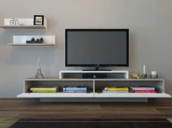 TV-Wandmöbel Lusi - 100% MELAMINE - Weiß - 180 x 40 x 31 cm