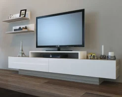 TV-Wandmöbel Lusi - 100% MELAMINE - Weiß - 180 x 40 x 31 cm