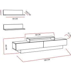 TV-Wandmöbel Lusi - 100% MELAMINE - Weiß - 180 x 40 x 31 cm