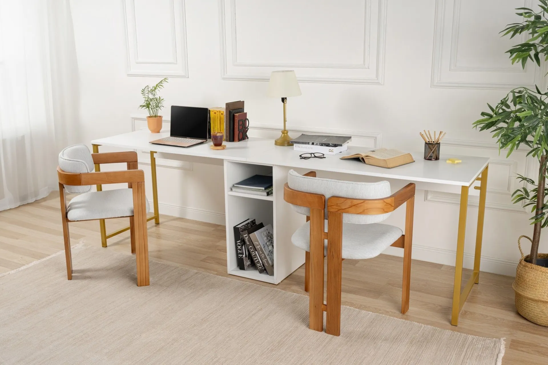 Emob Twin Schreibtisch | 100 % Melamin | Weiß, Gold