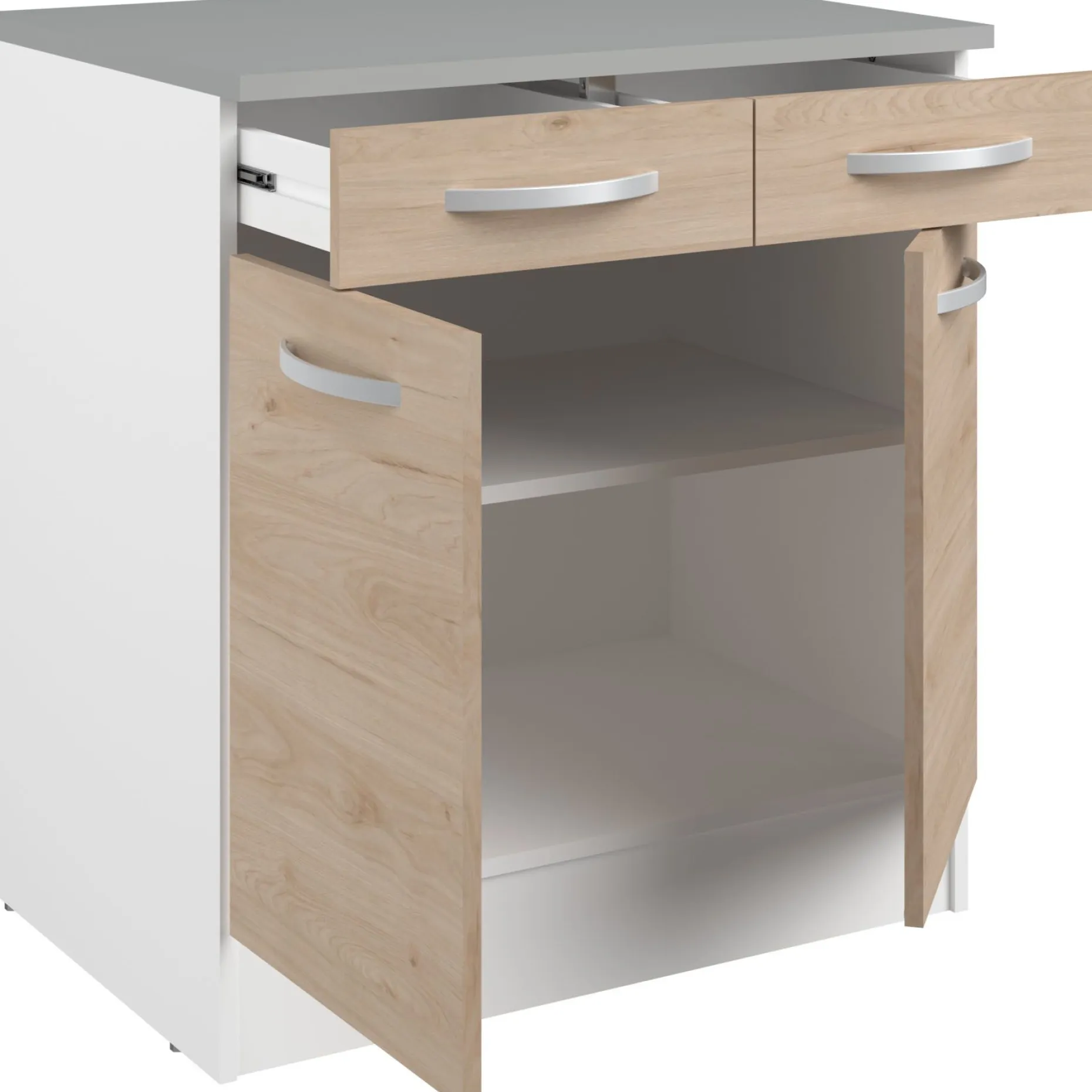 Unterschrank Eko 80cm 2 Türen und 2 Schubladen - Eiche