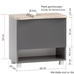 Unterschrank für Waschbecken Karan 61cm 1 Schublade - Eiche