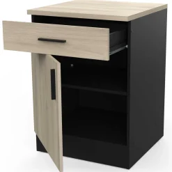 Unterschrank Romanie 60 cm 1 Schublade, 1 Drehtür und 1 Einlegeboden Kronberg Eiche/mattschwarz