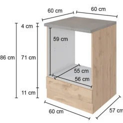 Held Unterschrank Sorrella 60cm für Backofen und Kochfeld - Eiche/Graphit