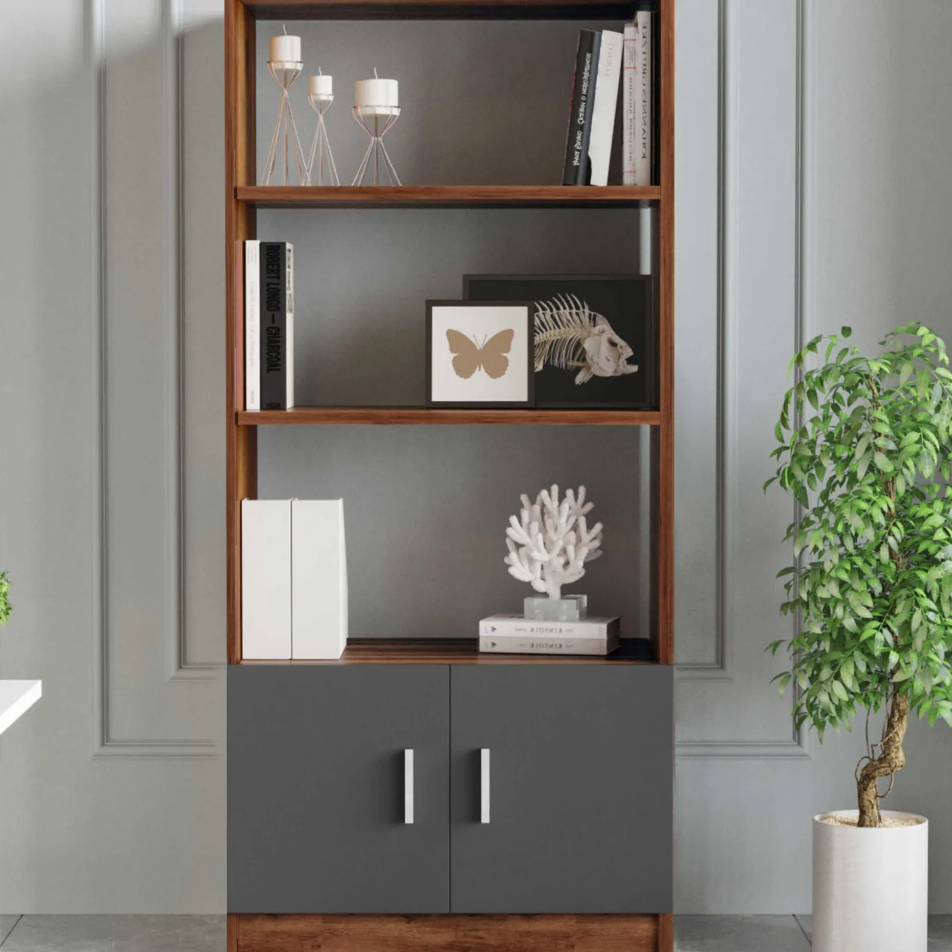Vario D Bücherregal | 100 % MELAMIN | Walnuss, Anthrazit