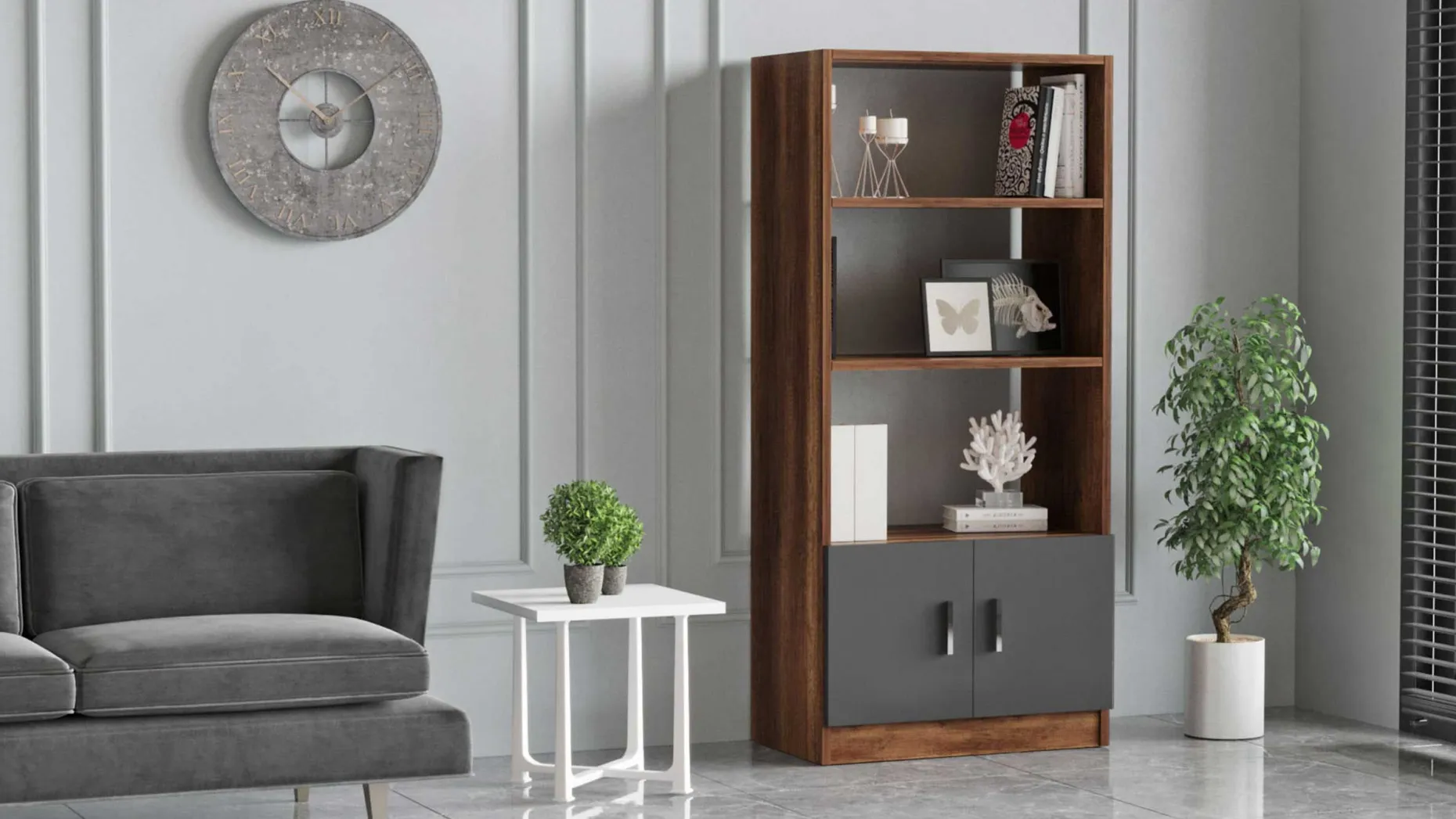 Vario D Bücherregal | 100 % MELAMIN | Walnuss, Anthrazit