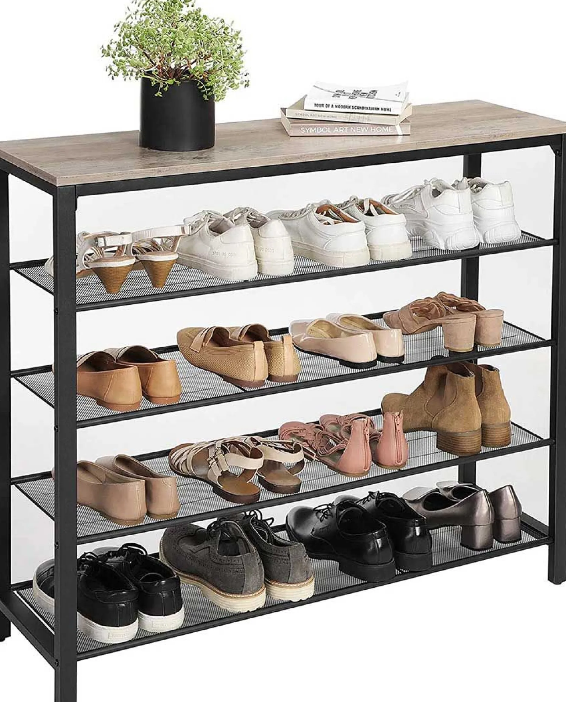 VASAGLE Industrielles 5-stufiges Schuhregal, Schuhaufbewahrungsorganisator