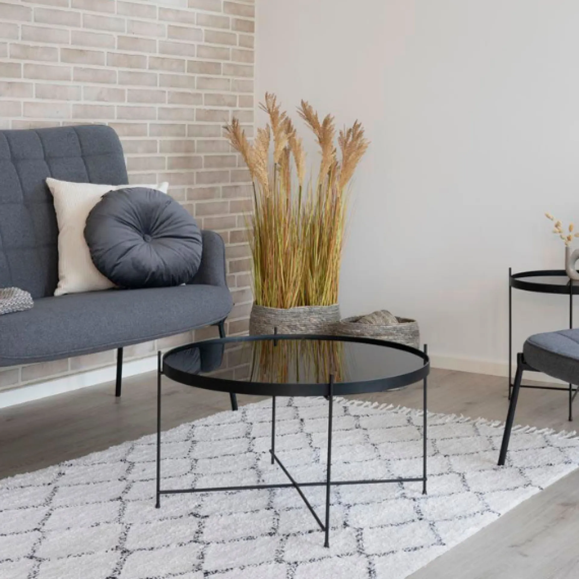 House Nordic Venezia er Couchtisch: Stahl und Glas Ø70xh40cm