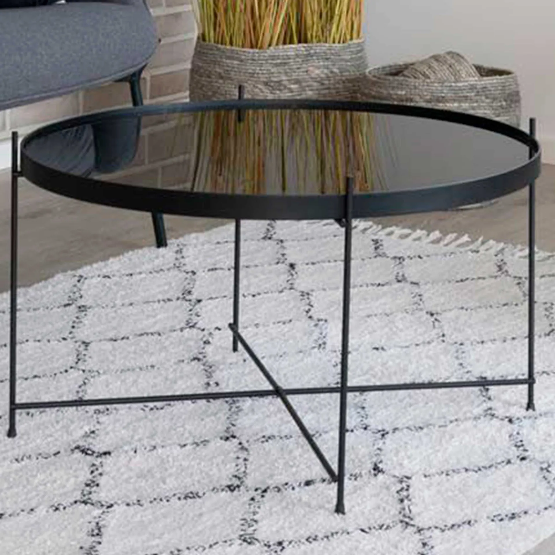 House Nordic Venezia er Couchtisch: Stahl und Glas Ø70xh40cm