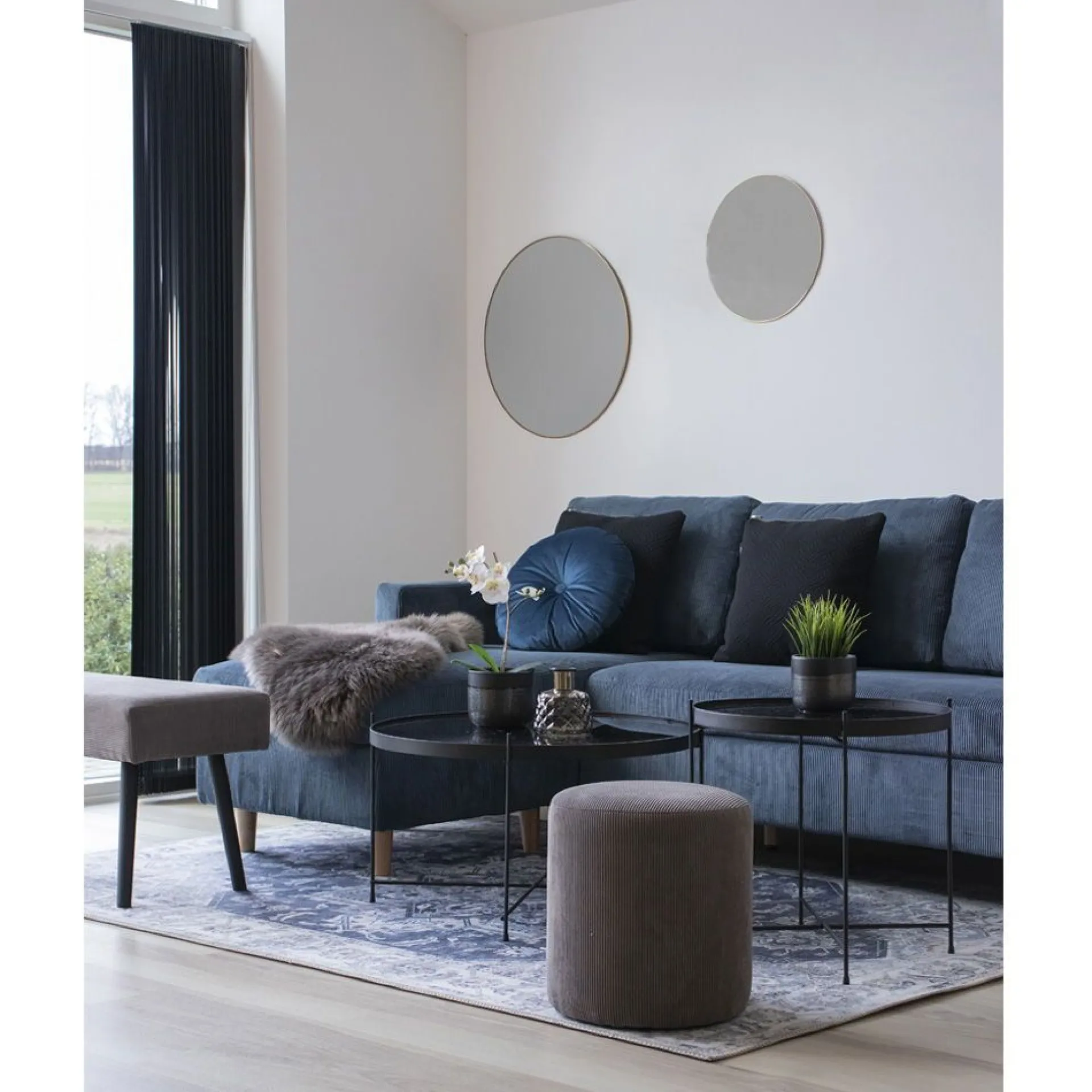 House Nordic Venezia er Couchtisch: Stahl und Glas Ø70xh40cm