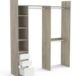 Verstellbarer Kleiderschrank Swift 3 Kleiderstangen, 3 Einlegeböden, 1 Schuhregal, 1 Hutablage und 3 Schubladen-Kronberger Eiche/Mattweiß