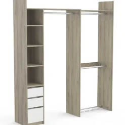 Verstellbarer Kleiderschrank Swift 3 Kleiderstangen, 3 Einlegeböden, 1 Schuhregal, 1 Hutablage und 3 Schubladen-Kronberger Eiche/Mattweiß