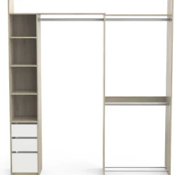 Verstellbarer Kleiderschrank Swift 3 Kleiderstangen, 3 Einlegeböden, 1 Schuhregal, 1 Hutablage und 3 Schubladen-Kronberger Eiche/Mattweiß
