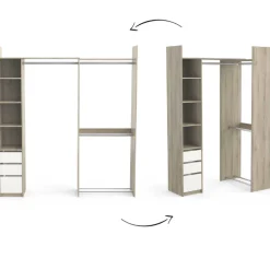 Verstellbarer Kleiderschrank Swift 3 Kleiderstangen, 3 Einlegeböden, 1 Schuhregal, 1 Hutablage und 3 Schubladen-Kronberger Eiche/Mattweiß