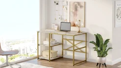 Emob VG23 Schreibtisch | 100 % Melamin | Weißer Marmor, Gold