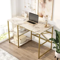 Emob VG23 Schreibtisch | 100 % Melamin | Weißer Marmor, Gold
