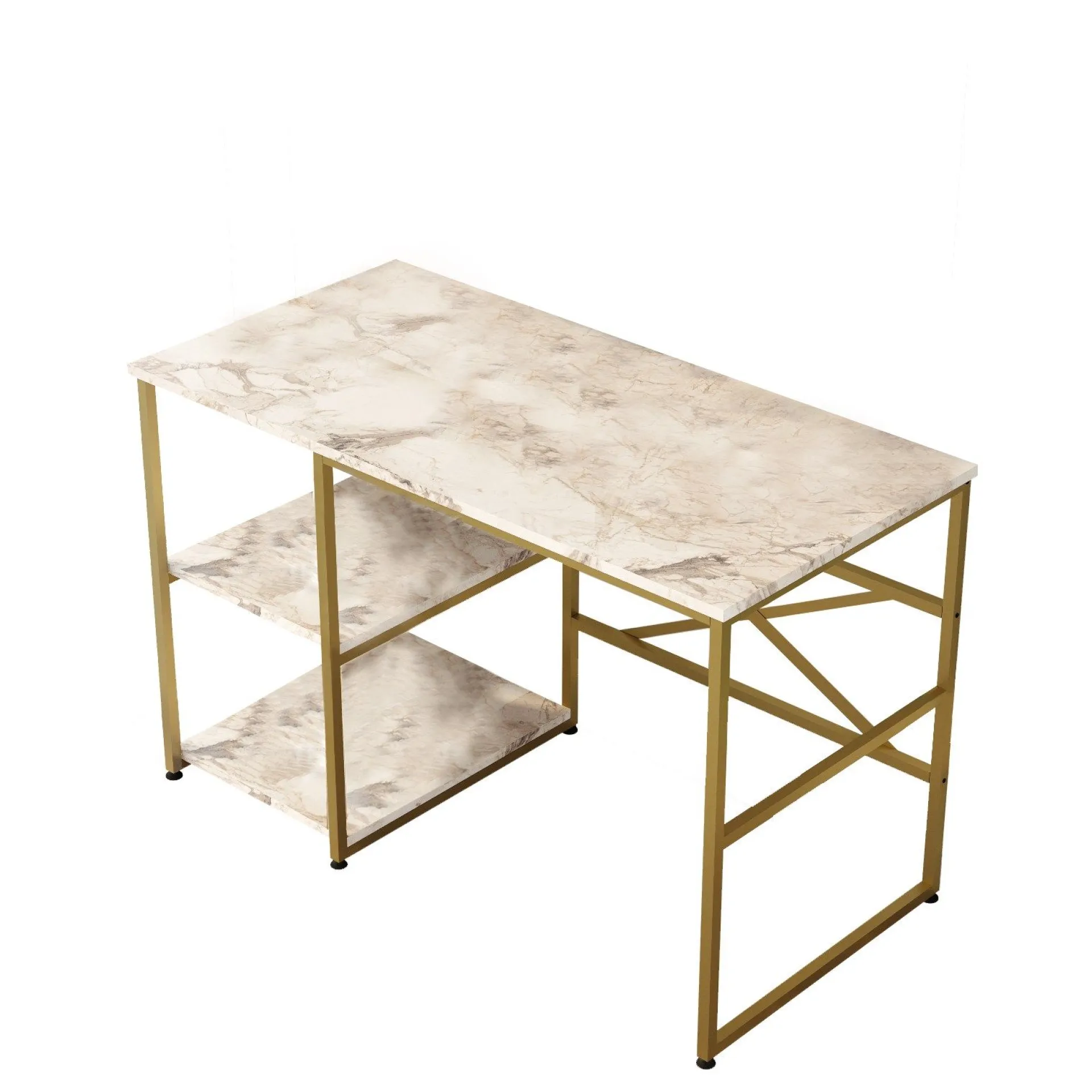 Emob VG23 Schreibtisch | 100 % Melamin | Weißer Marmor, Gold