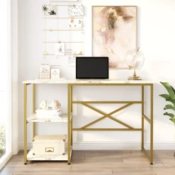 Emob VG23 Schreibtisch | 100 % Melamin | Weißer Marmor, Gold