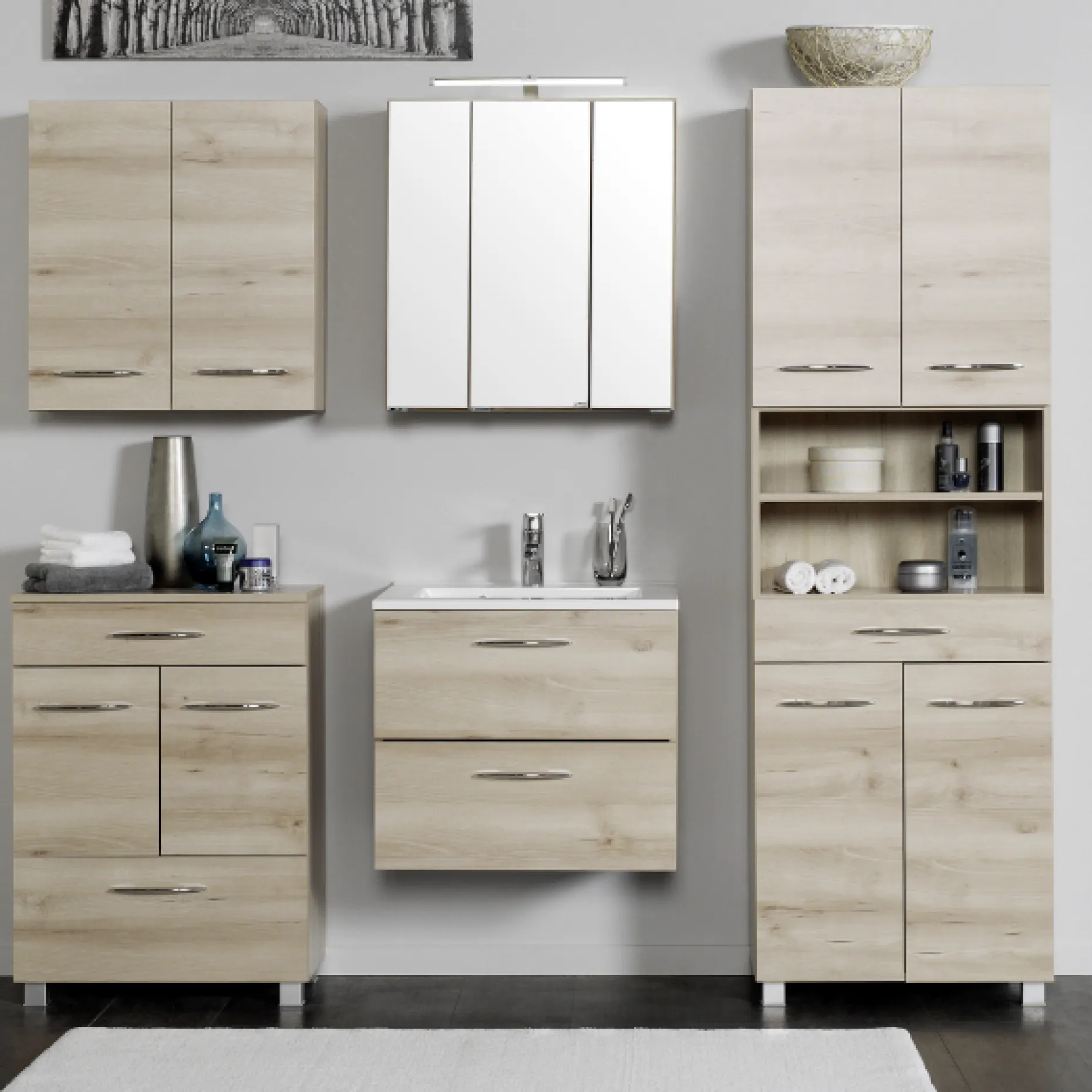 Vielseitiger Stauschrank Portofino | 60 x 35 x 180 cm | Beech Oak Design