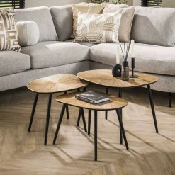 Emob Viereckiger Couchtisch Ray Metall 3er Set in Antik