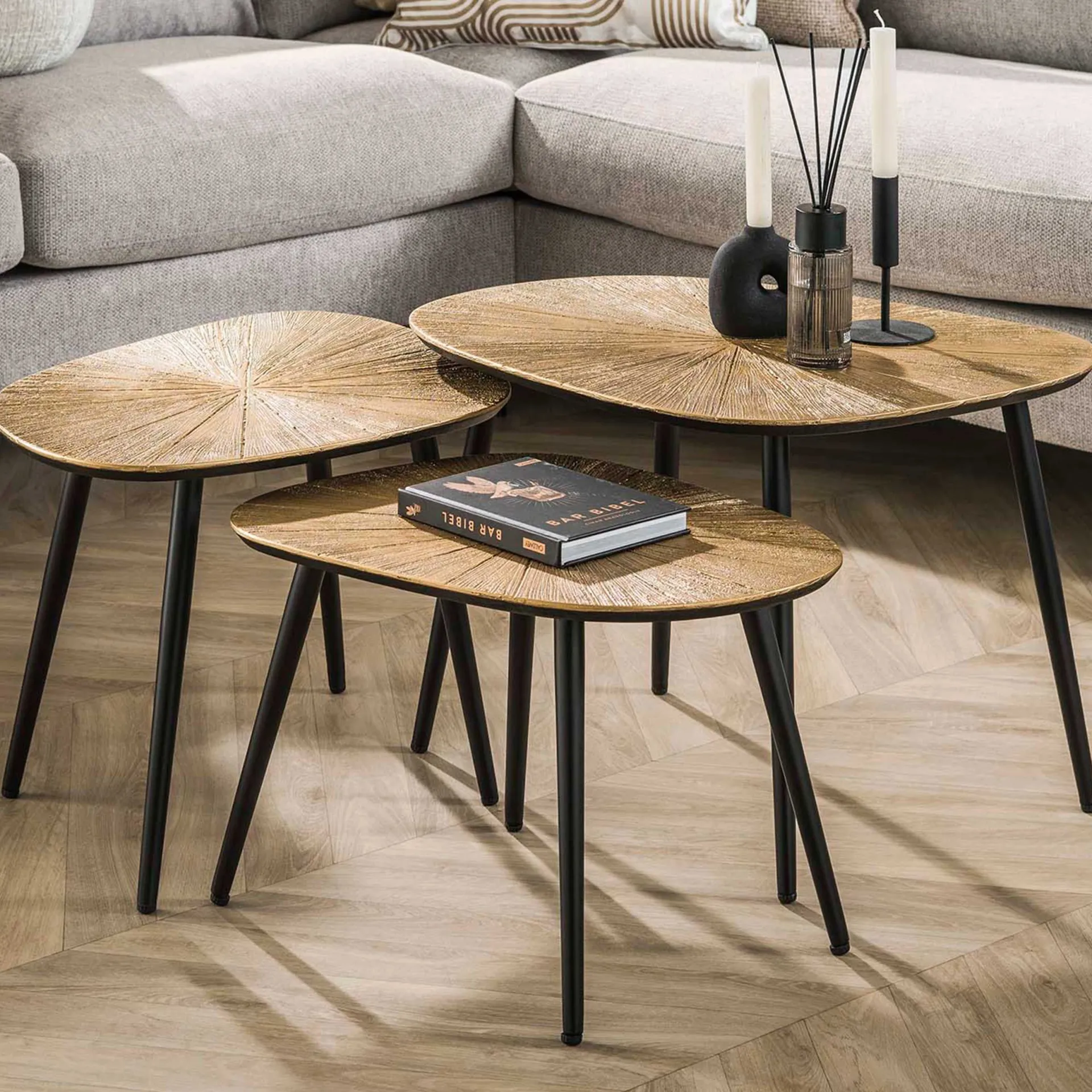 Emob Viereckiger Couchtisch Ray Metall 3er Set in Antik
