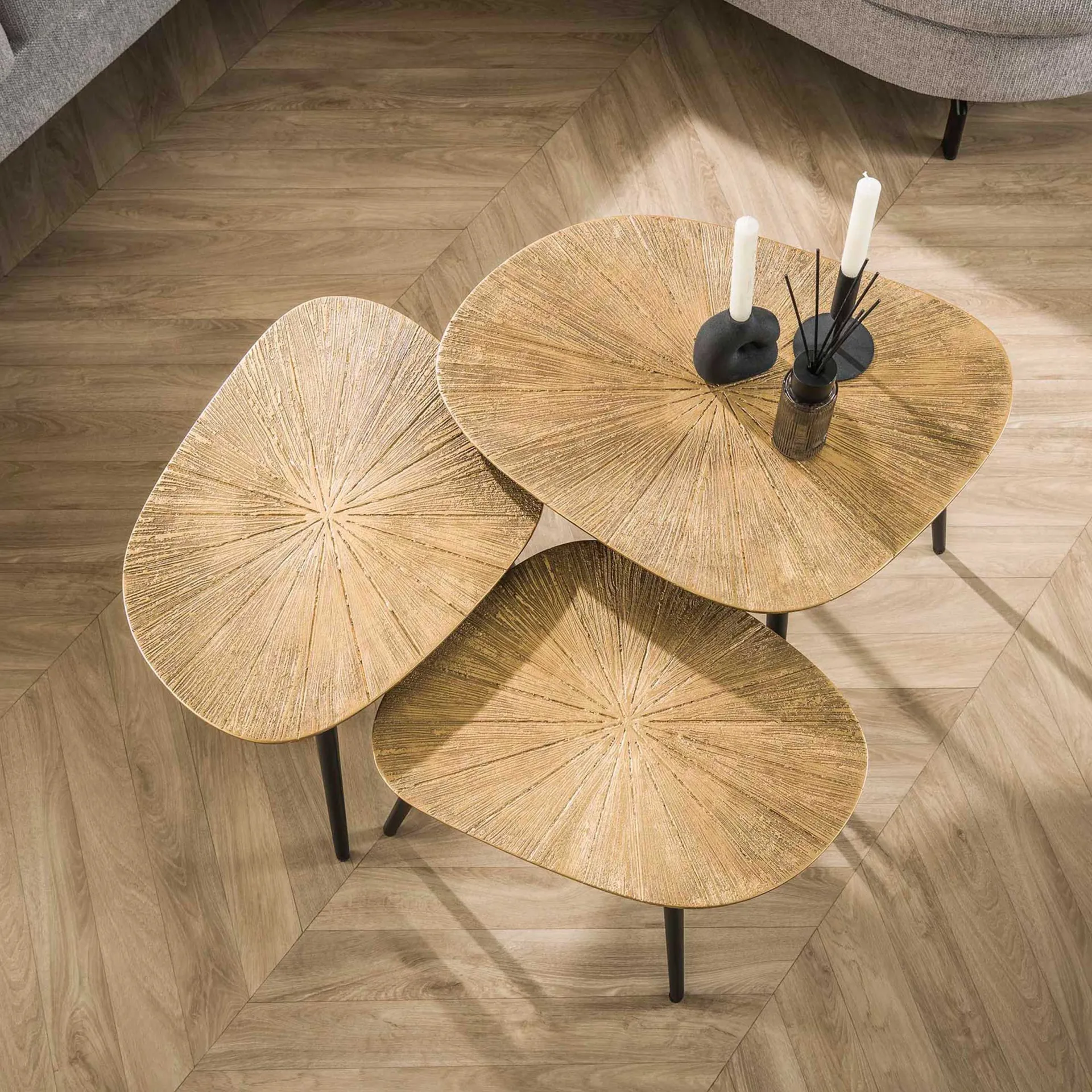 Emob Viereckiger Couchtisch Ray Metall 3er Set in Antik