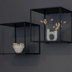 Vita Black Wallshelf: Stylish 36x36x36 cm Stahl und Brett