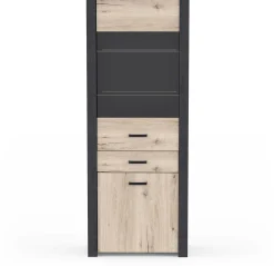 Vitrine Aubrey - 75x42x198cm - 2 Türen und 1 Schublade - Eiche Dekor/schwarz