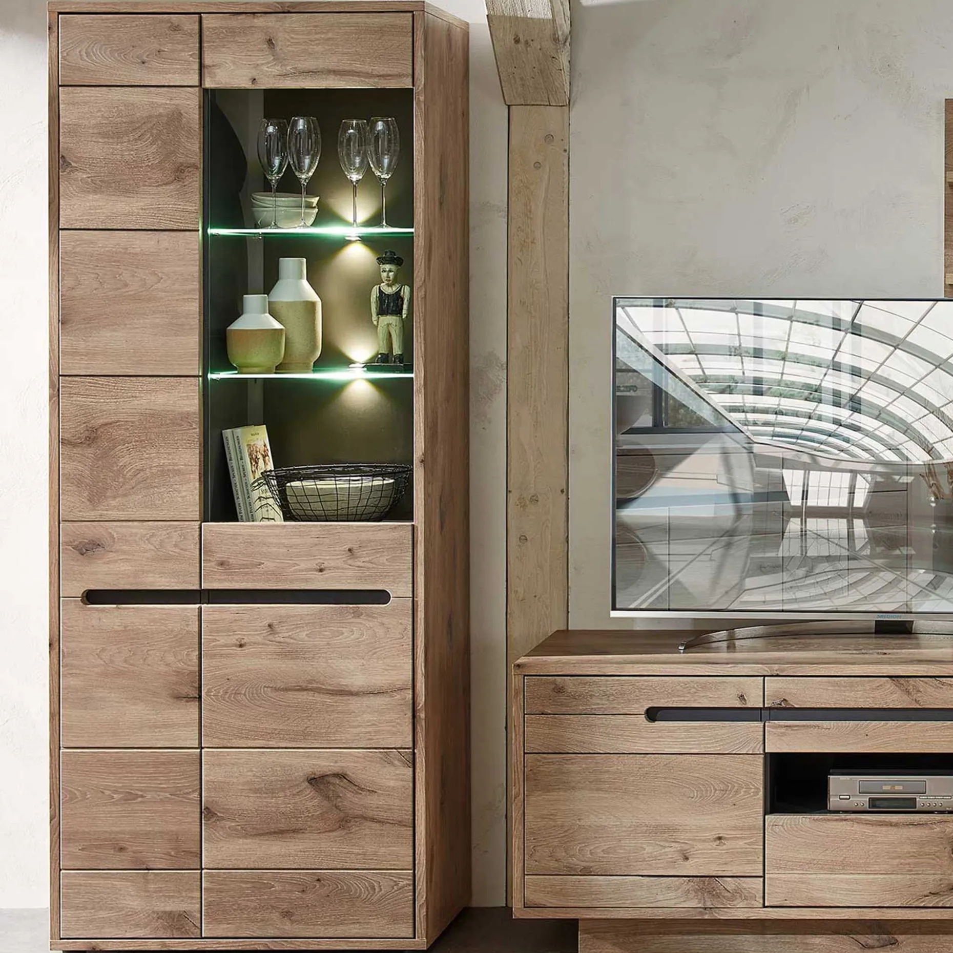 Vitrine Bellini 80cm 2 Türen - Eiche/anthrazit