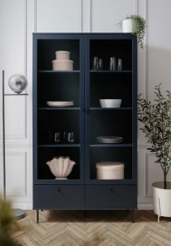 Vitrine Carillon 100cm mit zwei Türen und Schublade - navy blue