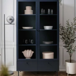 Vitrine Carillon 100cm mit zwei Türen und Schublade - navy blue