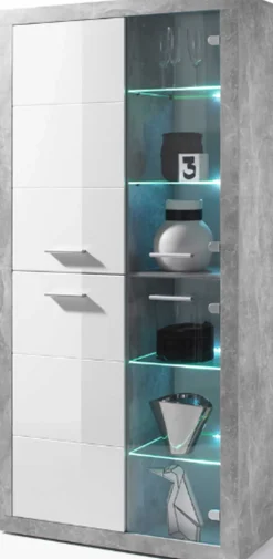 Vitrine Inga 194 x 92 cm - Beton/Weiß
