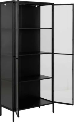 Vitrine Nebas 80cm, 2 Türen und 3 Einlegeböden - schwarz